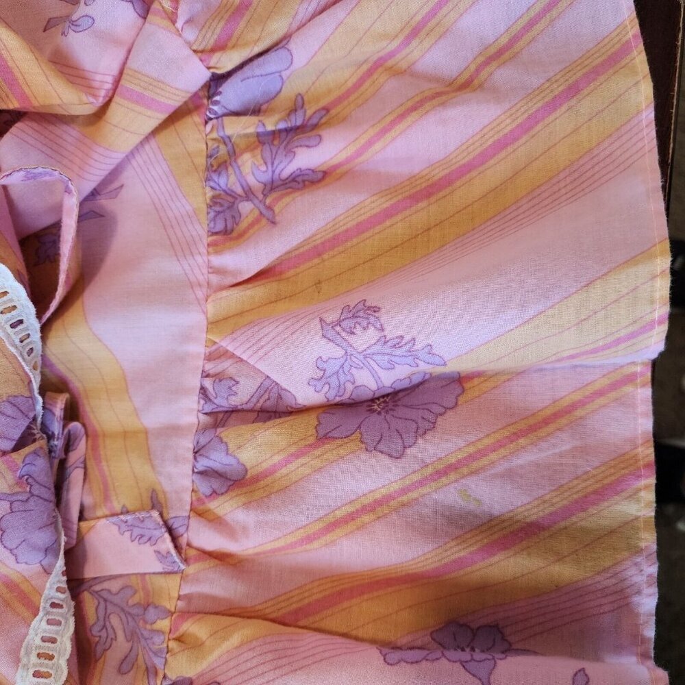 Vintage Floral Striped Housewife Ruffle Hem Long Sleeve Maxi Dress Nightgown M - Picture 8 of 11